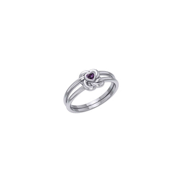 Celtic Knotwork Solid White Gold Ring With Heart Gemstone WRI2308